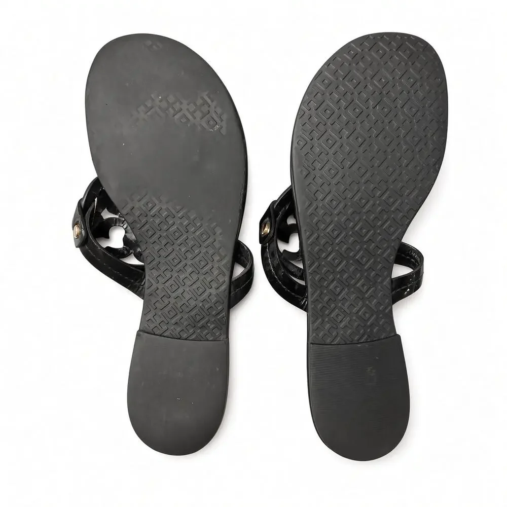 Tory Burch Miller Sandals Black Patent Leather Size 8.5